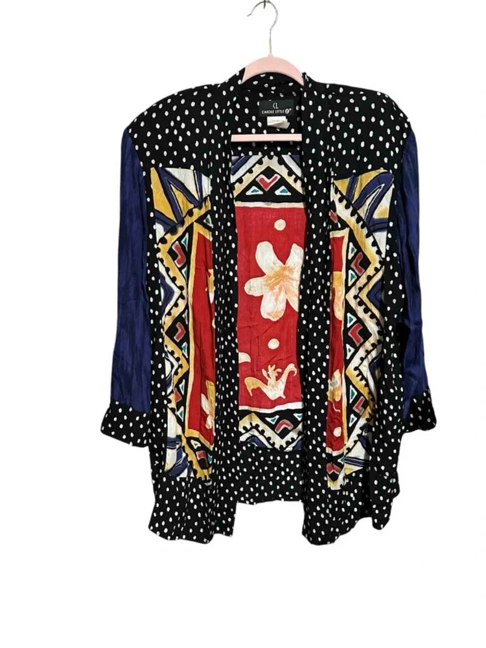 CAROLE LITTLE  Black Polka Dot Artsy Cardigan Kimono Vintage Size 20 - Picture 2 of 8